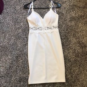 White dress with see through lace in the waist